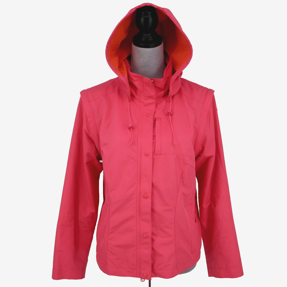 J Jill Jacket Womens Small Pink Full Zip Snaps Convertible Vest Hoodie Mock Neck